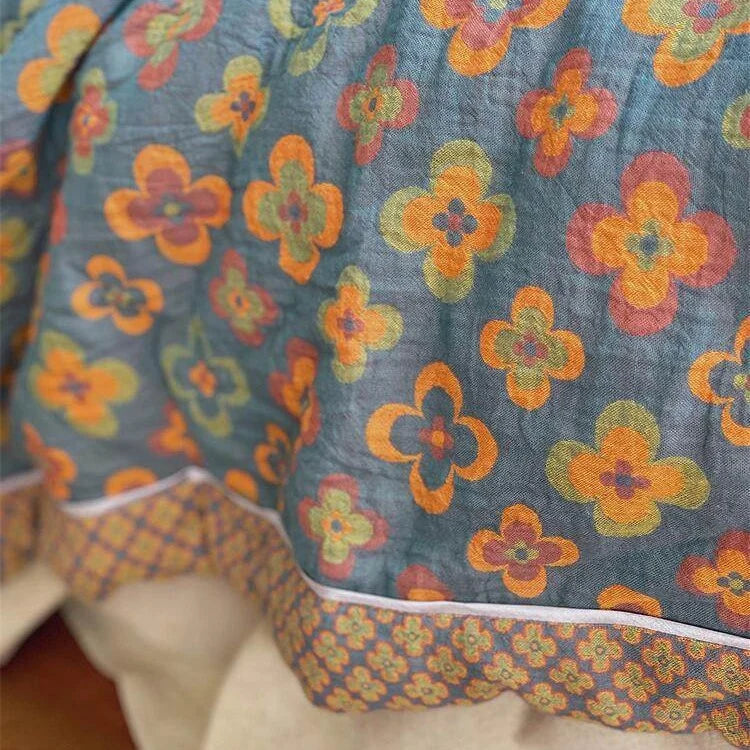 Throw Blanket Lightweight Quilted Retro Floral
