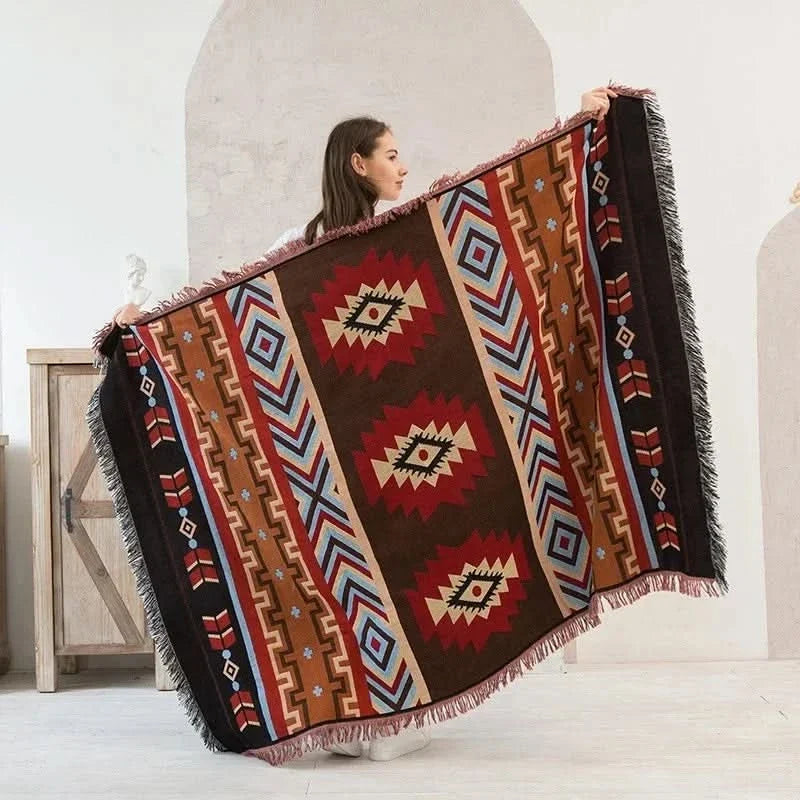 Throw Blanket Linen-Cotton Lightweight & Breathable Tassels