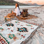 Throw Blanket Linen-Cotton Lightweight & Breathable Tassels