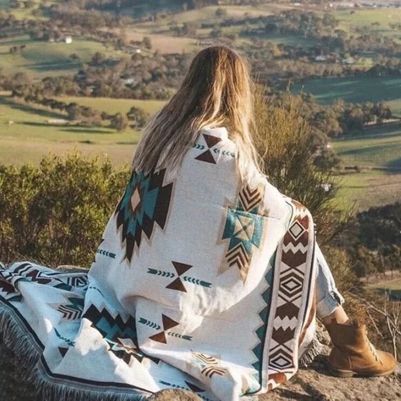 Throw Blanket Linen-Cotton Lightweight & Breathable Tassels