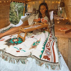 Throw Blanket Linen-Cotton Lightweight & Breathable Tassels