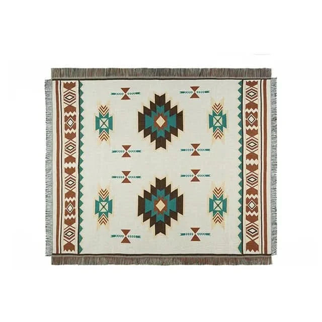 Throw Blanket Linen-Cotton Lightweight & Breathable Tassels