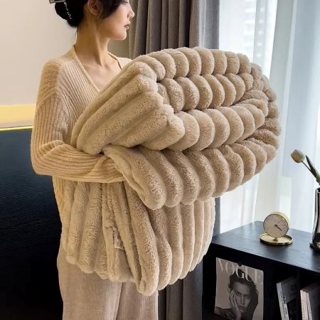 Throw Blanket Plush Faux Rabbit Fur Hypoallergenic Machine Washable