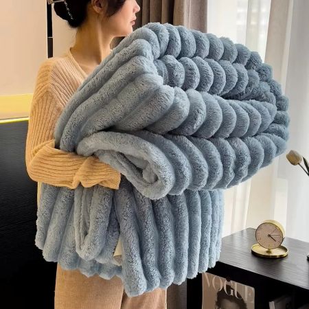 Throw Blanket Plush Faux Rabbit Fur Hypoallergenic Machine Washable