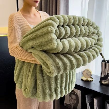 Throw Blanket Plush Faux Rabbit Fur Hypoallergenic Machine Washable