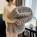 Throw Blanket Plush Faux Rabbit Fur Hypoallergenic Machine Washable