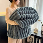 Throw Blanket Plush Faux Rabbit Fur Hypoallergenic Machine Washable