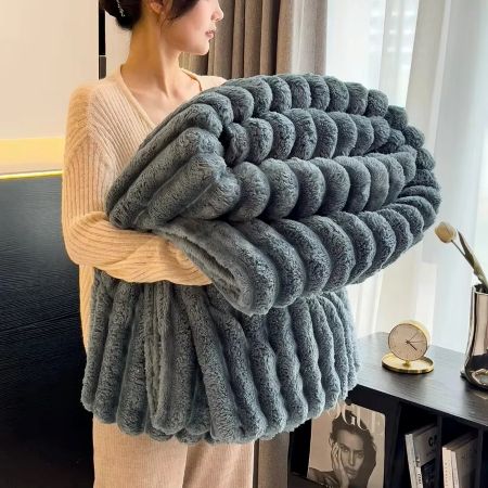 Throw Blanket Plush Faux Rabbit Fur Hypoallergenic Machine Washable