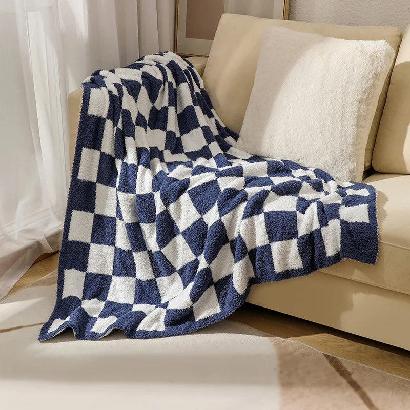 Throw Blanket Plush Velvet Checkered Machine Washable