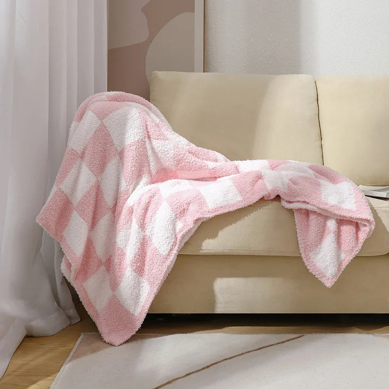 Throw Blanket Plush Velvet Checkered Machine Washable
