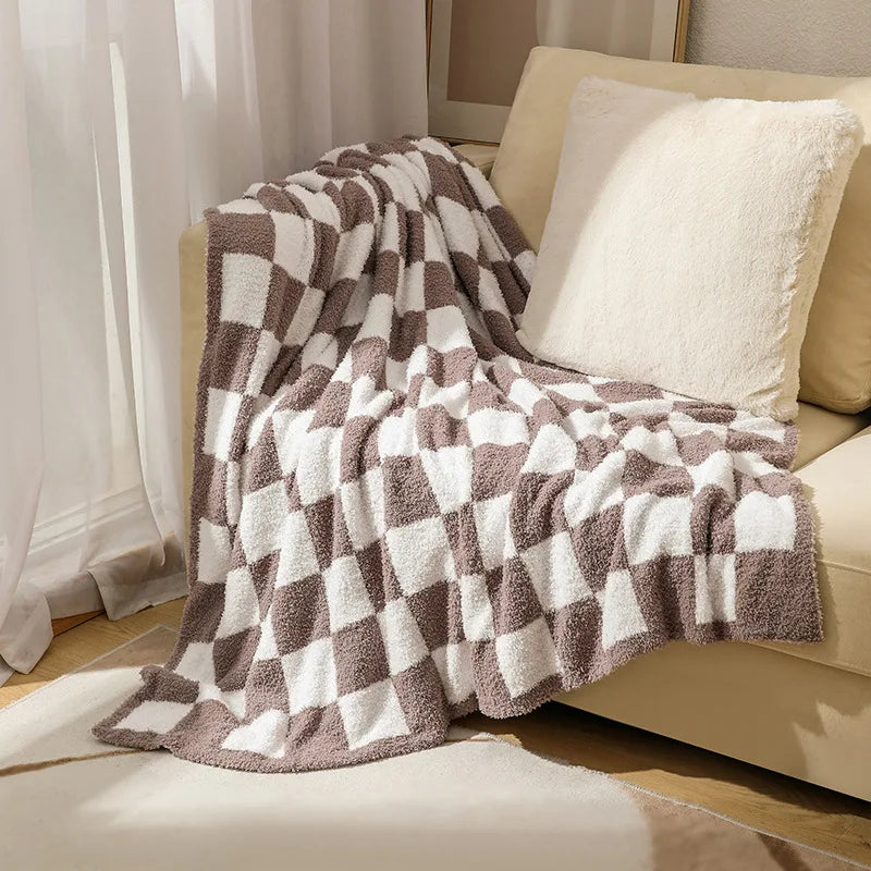 Throw Blanket Plush Velvet Checkered Machine Washable