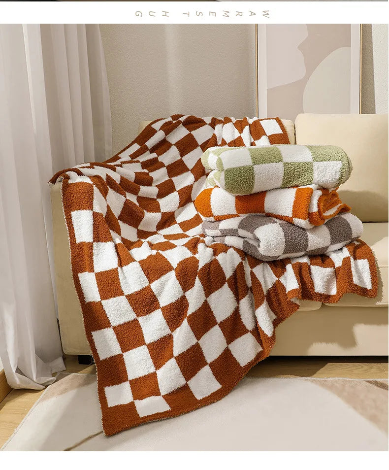 Throw Blanket Plush Velvet Checkered Machine Washable