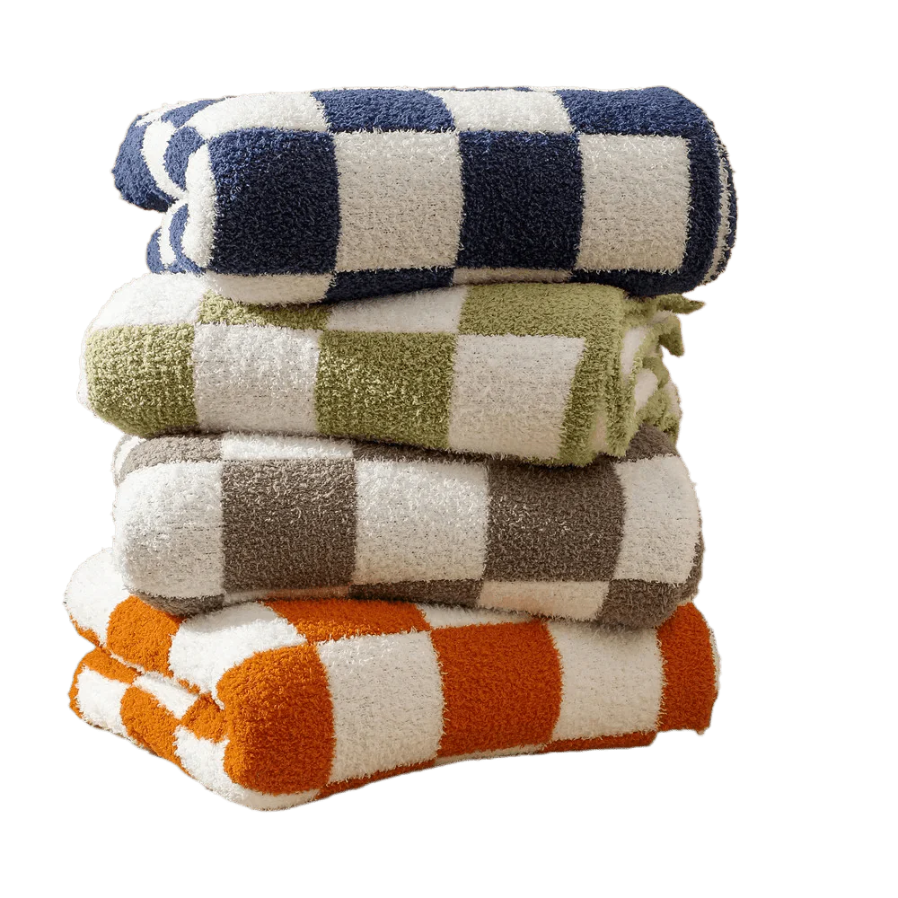 Throw Blanket Plush Velvet Checkered Machine Washable