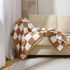 Throw Blanket Plush Velvet Checkered Machine Washable