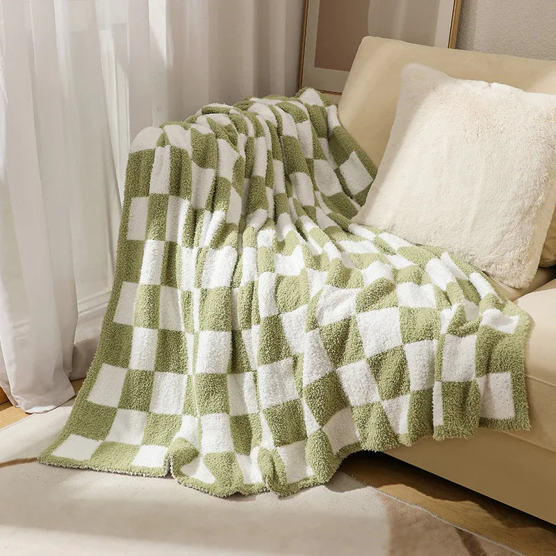 Throw Blanket Plush Velvet Checkered Machine Washable