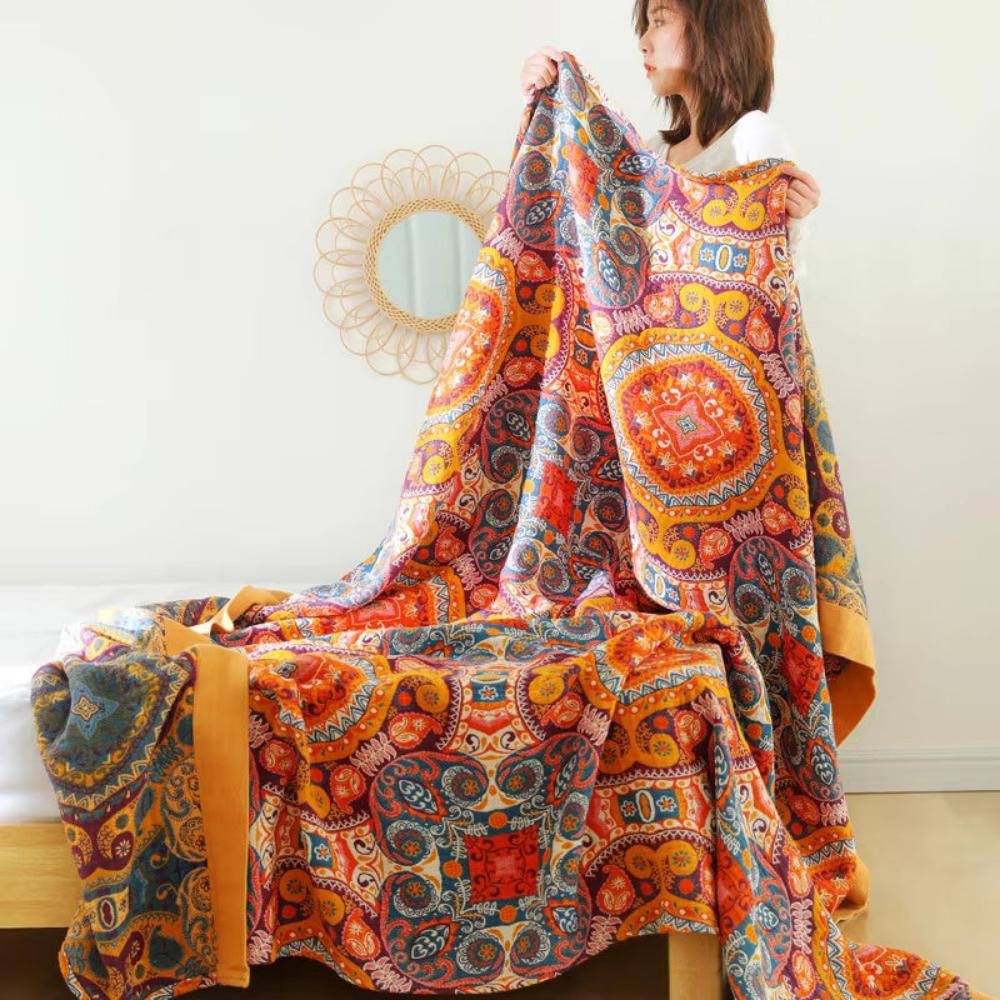 Throw Blanket Reversible Cooling Cotton & Moisture-Wicking