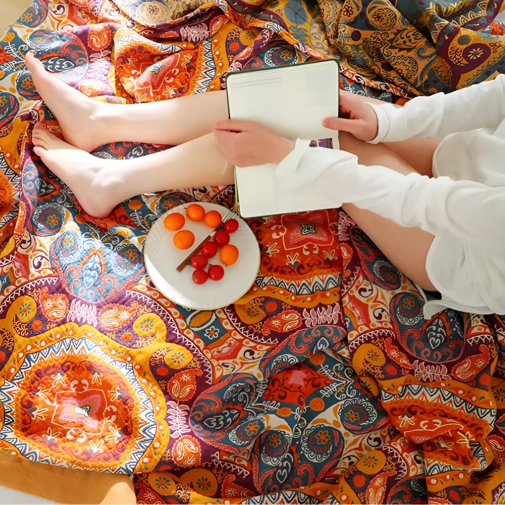Throw Blanket Reversible Cooling Cotton & Moisture-Wicking