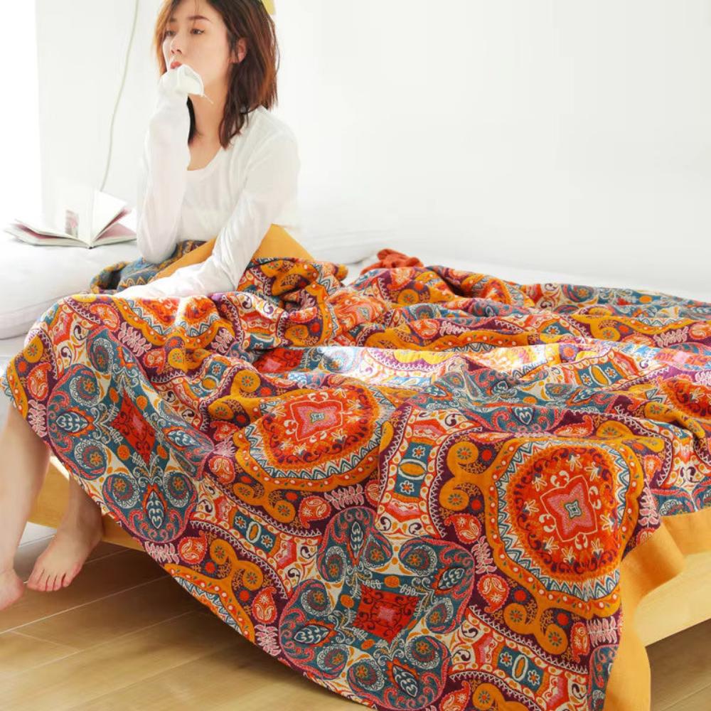 Throw Blanket Reversible Cooling Cotton & Moisture-Wicking
