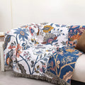 Throw Blanket Reversible Floral Jacquard Tassel Trim