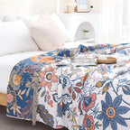 Throw Blanket Reversible Floral Jacquard Tassel Trim