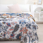 Throw Blanket Reversible Floral Jacquard Tassel Trim