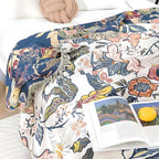 Throw Blanket Reversible Floral Jacquard Tassel Trim