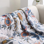 Throw Blanket Reversible Floral Jacquard Tassel Trim