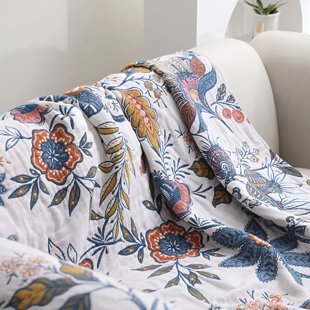 Throw Blanket Reversible Floral Jacquard Tassel Trim