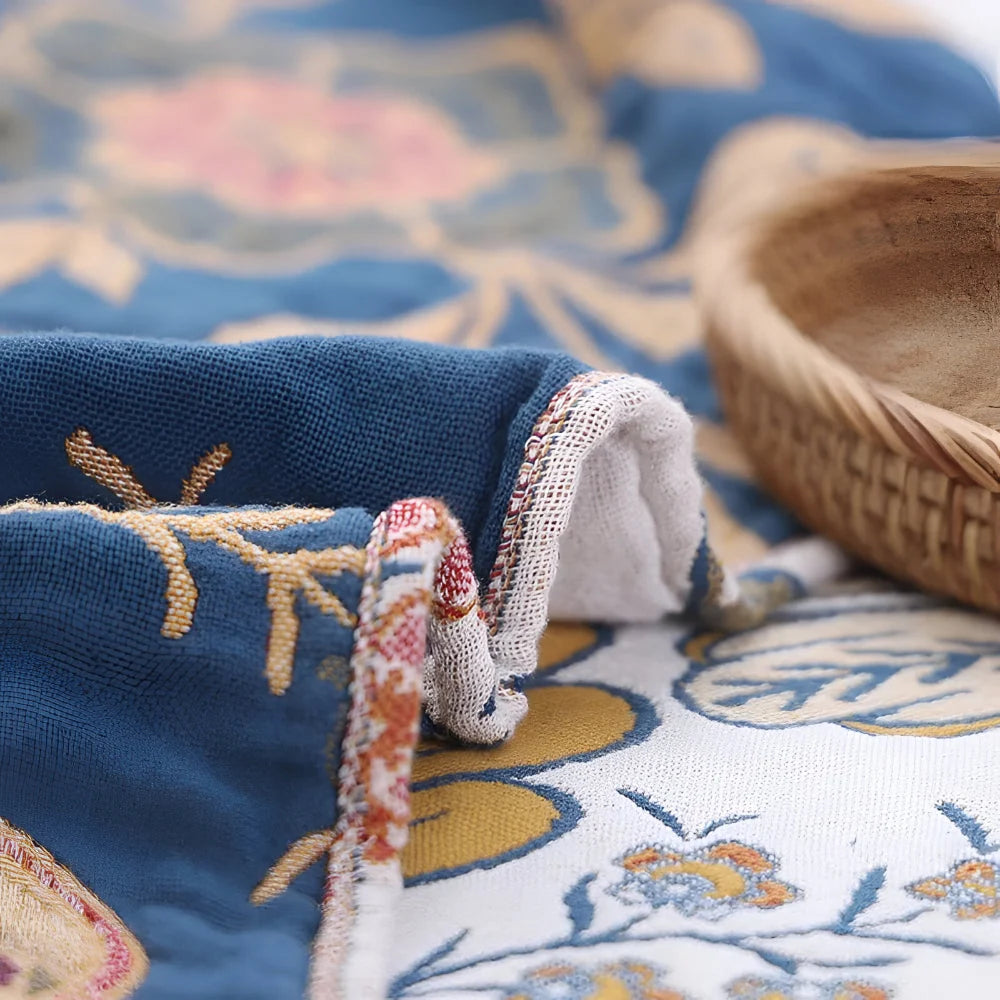 Throw Blanket Reversible Floral Jacquard Tassel Trim
