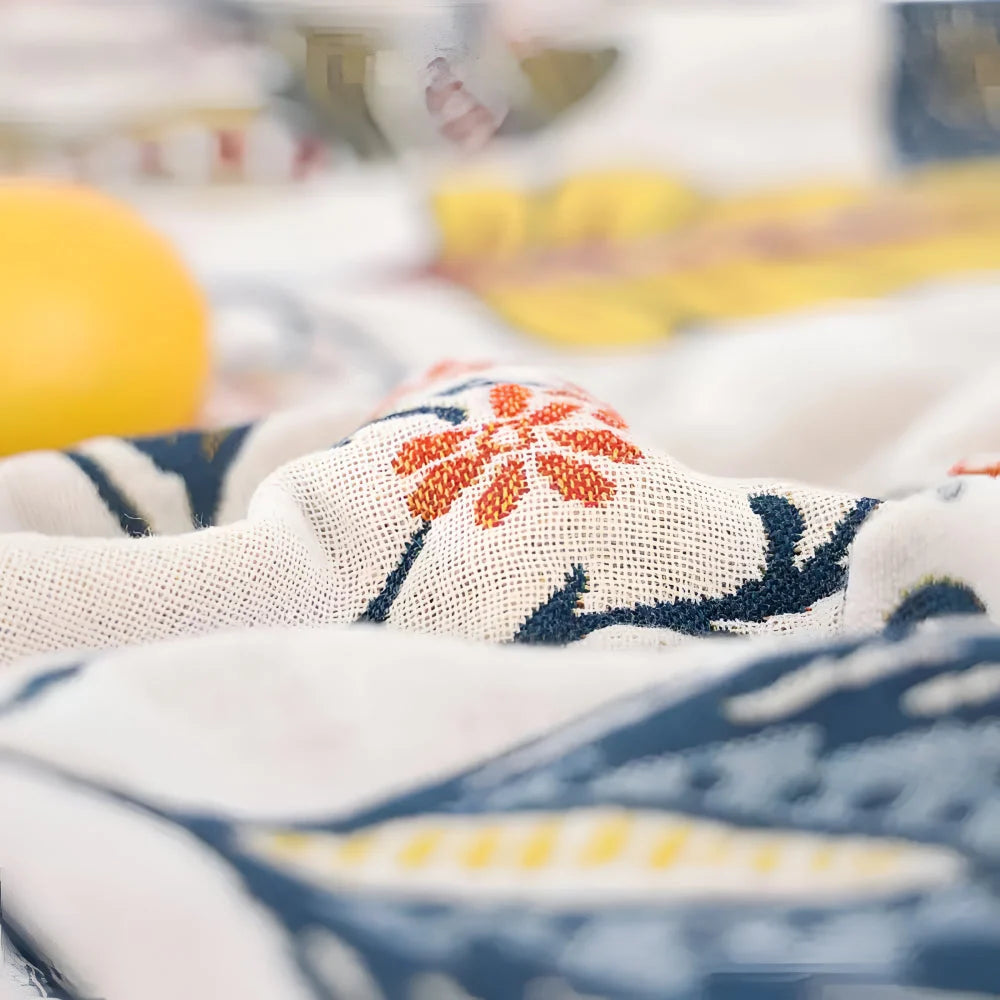 Throw Blanket Reversible Floral Jacquard Tassel Trim