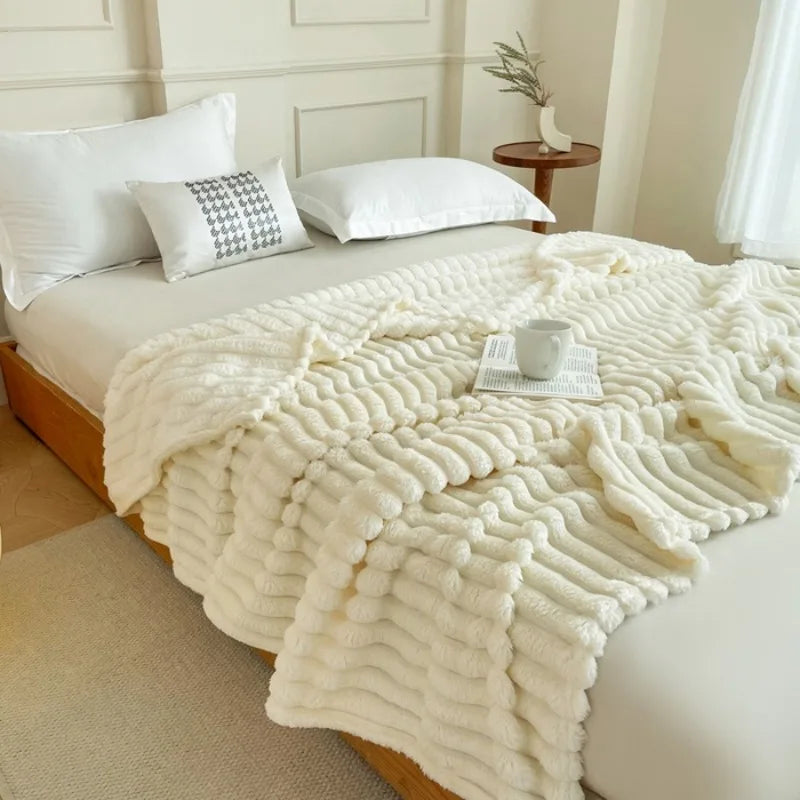 Throw Blanket Reversible Knit & Flannel 100 Percent Polyester