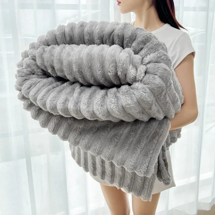 Throw Blanket Reversible Knit & Flannel 100 Percent Polyester
