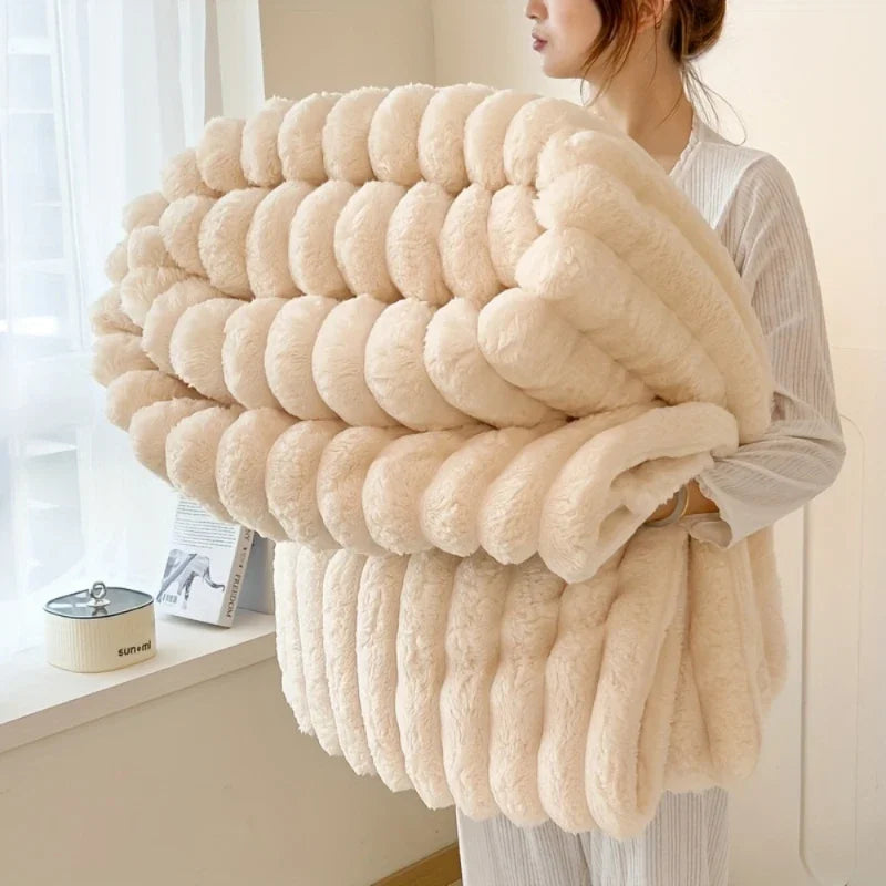 Throw Blanket Reversible Knit & Flannel 100 Percent Polyester