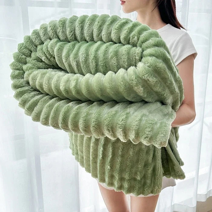 Throw Blanket Reversible Knit & Flannel 100 Percent Polyester