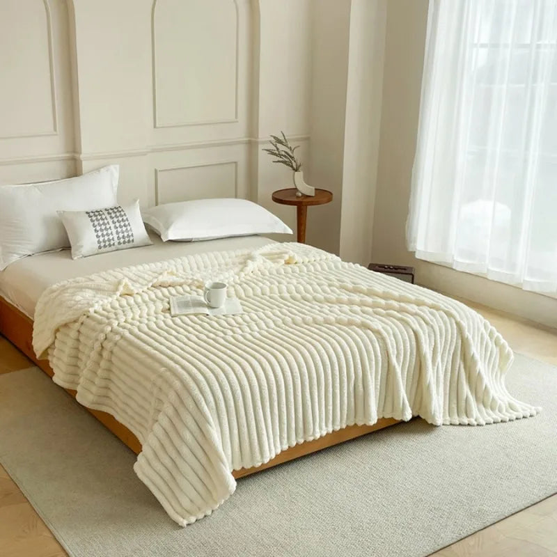 Throw Blanket Reversible Knit & Flannel 100 Percent Polyester