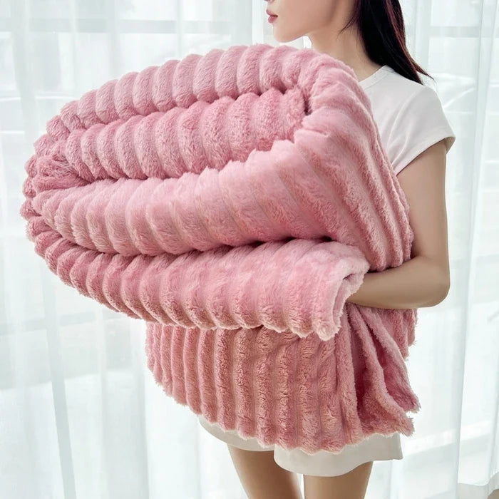 Throw Blanket Reversible Knit & Flannel 100 Percent Polyester