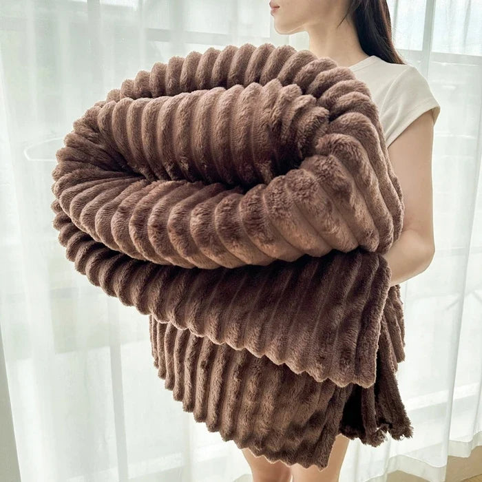 Throw Blanket Reversible Knit & Flannel 100 Percent Polyester