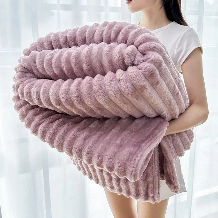Throw Blanket Reversible Knit & Flannel 100 Percent Polyester