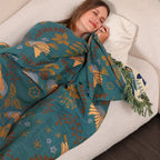 Throw Blanket Reversible Nordic Bird Pattern Woven & Machine Washable