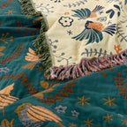 Throw Blanket Reversible Nordic Bird Pattern Woven & Machine Washable