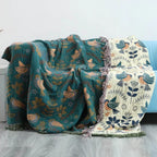 Throw Blanket Reversible Scandinavian Bird 100% Cotton Machine Washable
