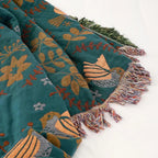 Throw Blanket Reversible Scandinavian Bird 100% Cotton Machine Washable