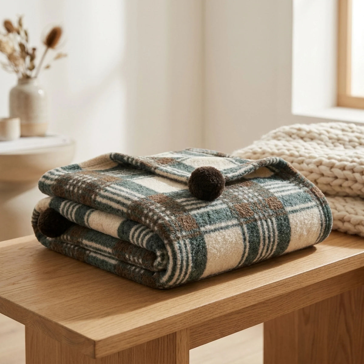 Throw Blanket Soft Fleece & Nordic Plaid