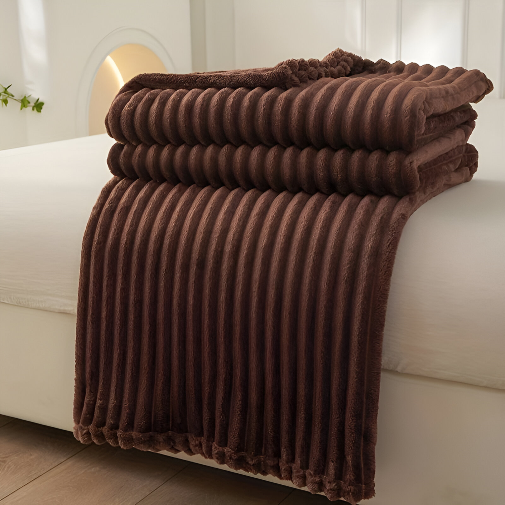 Throw Blanket Soft Ribbed Fleece All-Season Machine-Washable