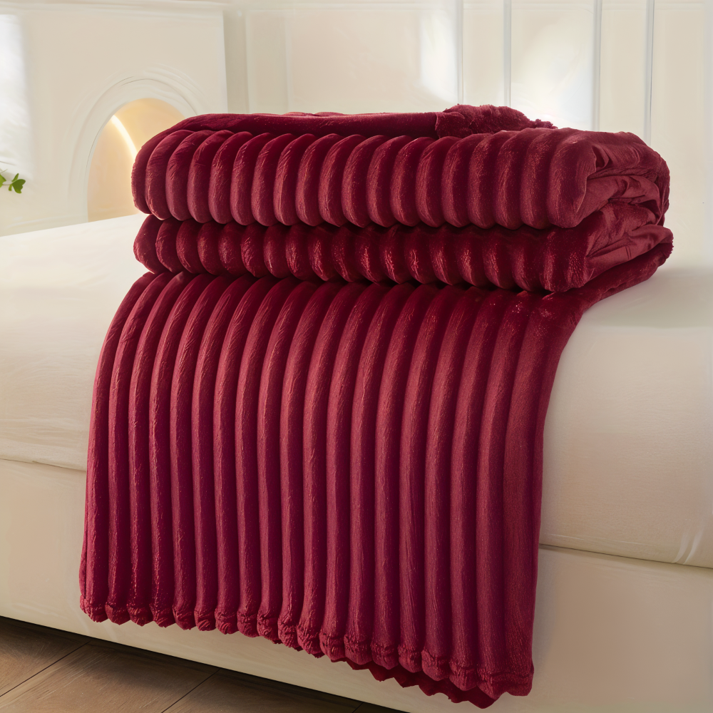 Throw Blanket Soft Ribbed Fleece All-Season Machine-Washable