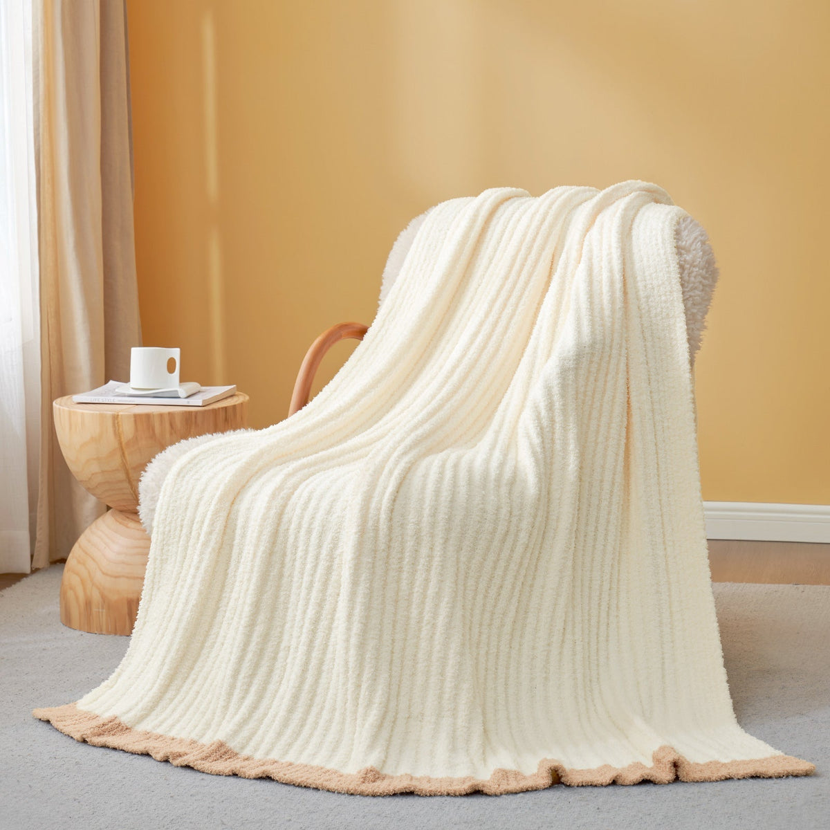 Throw Blanket Soft Ribbed Knit Lightweight & Machine Washable
