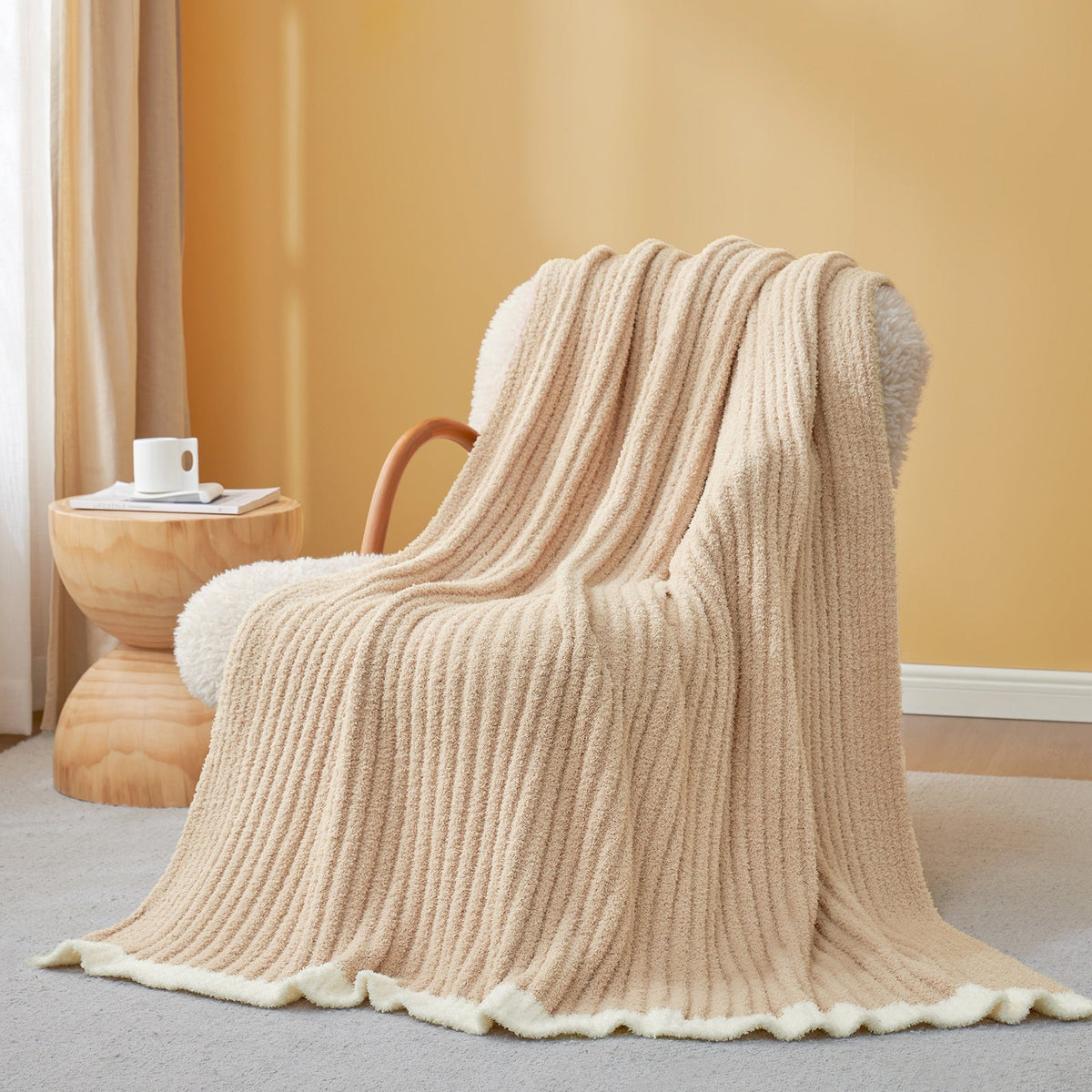 Throw Blanket Soft Ribbed Knit Lightweight & Machine Washable
