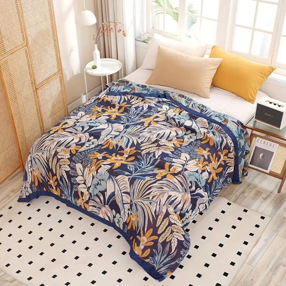 Throw Blanket Tropical Palm Jacquard Plush Microfiber Machine Washable