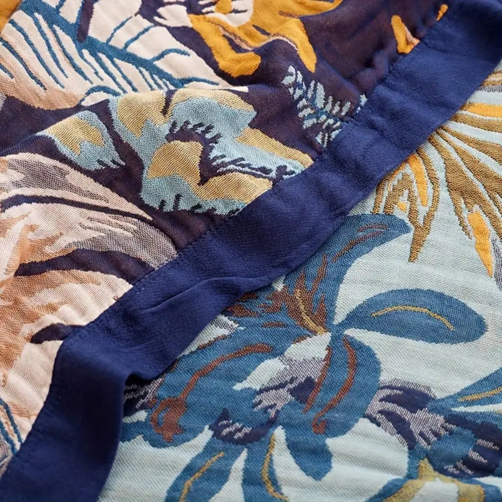 Throw Blanket Tropical Palm Jacquard Plush Microfiber Machine Washable