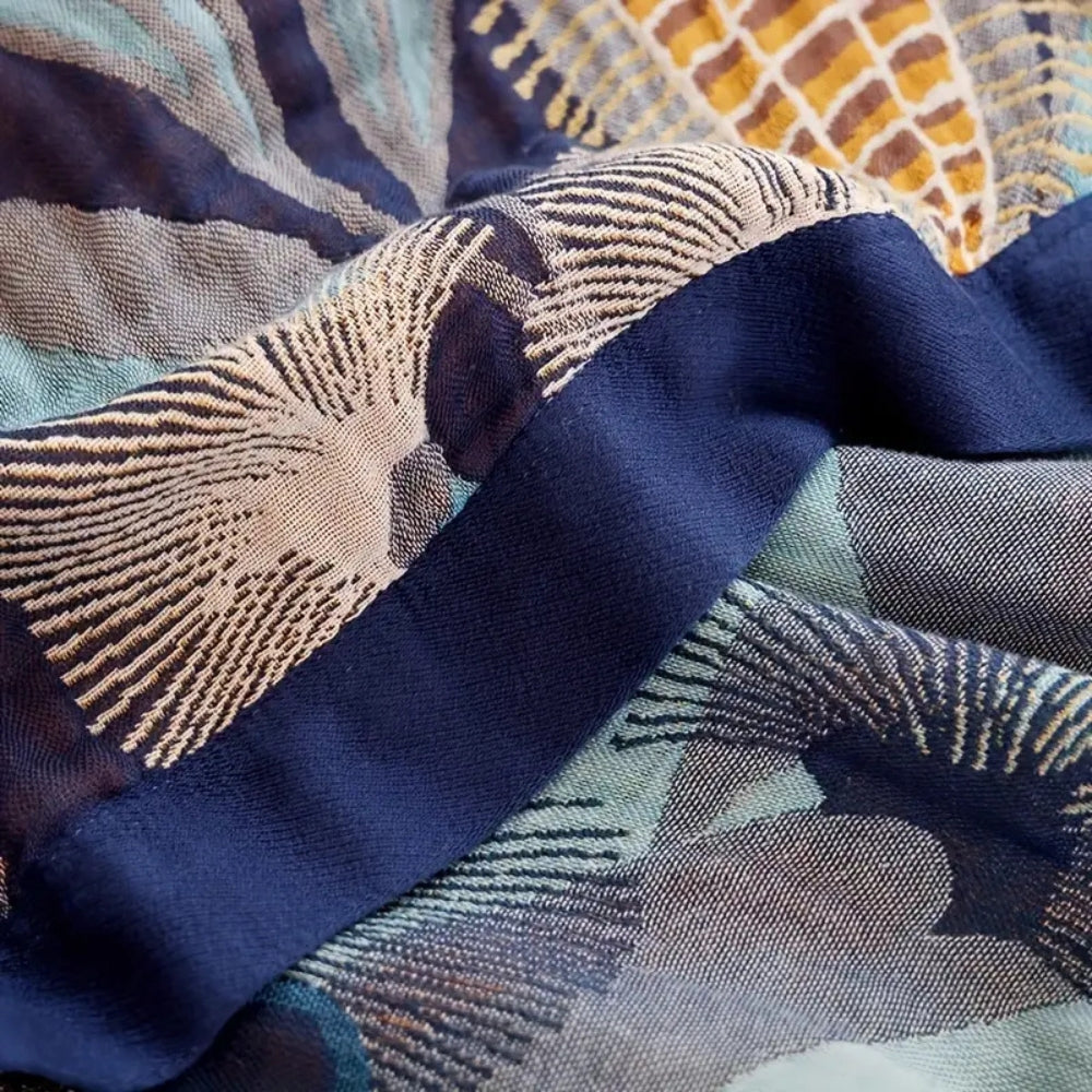 Throw Blanket Tropical Palm Jacquard Plush Microfiber Machine Washable